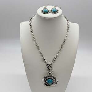 Paparazzi Simply Santa Fe Turquoise Blue Rhinestone Necklace Earrings Set